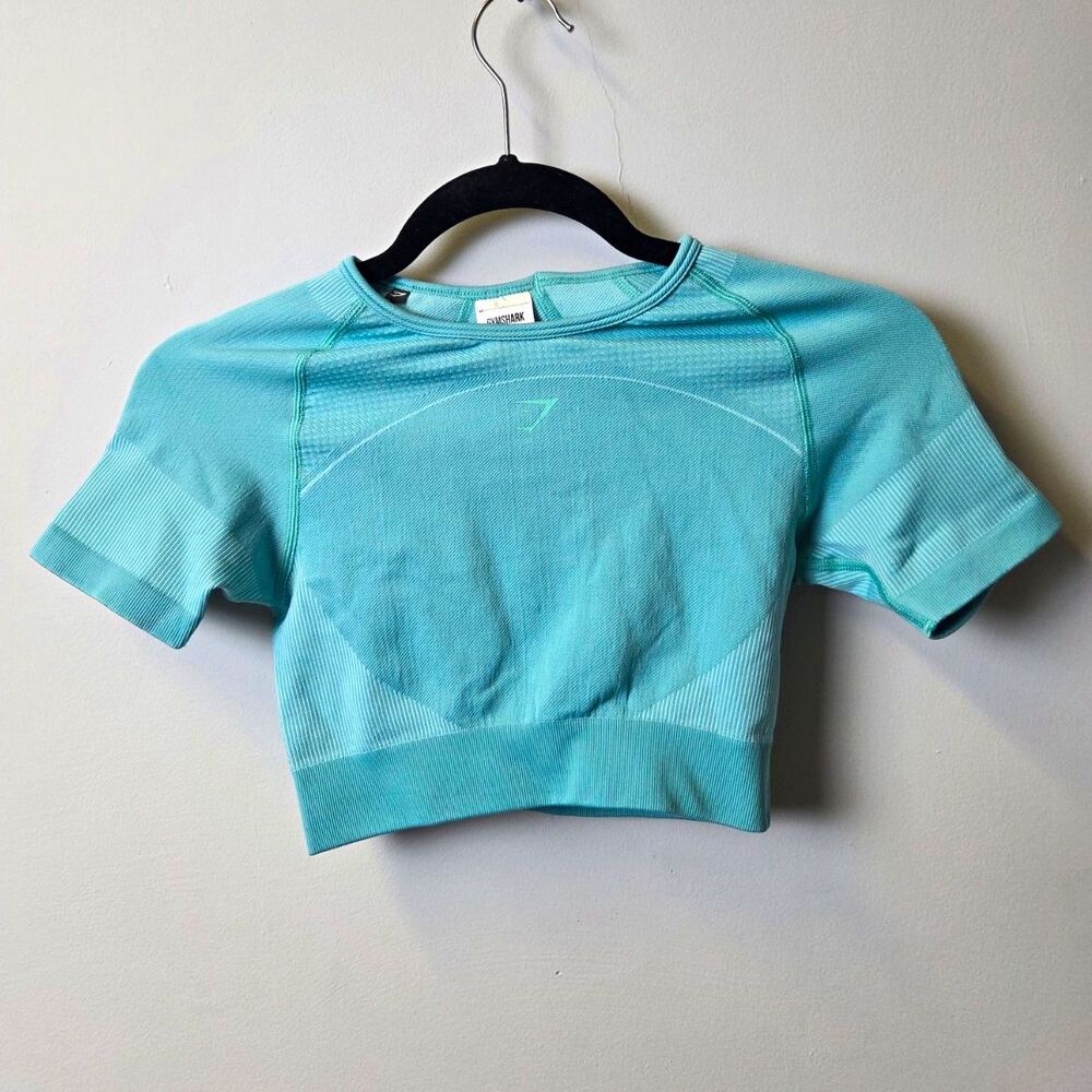 Gymshark Women’s Blue Cropped Short Sleeve Crew Neck Stretch T-Shirt Size S